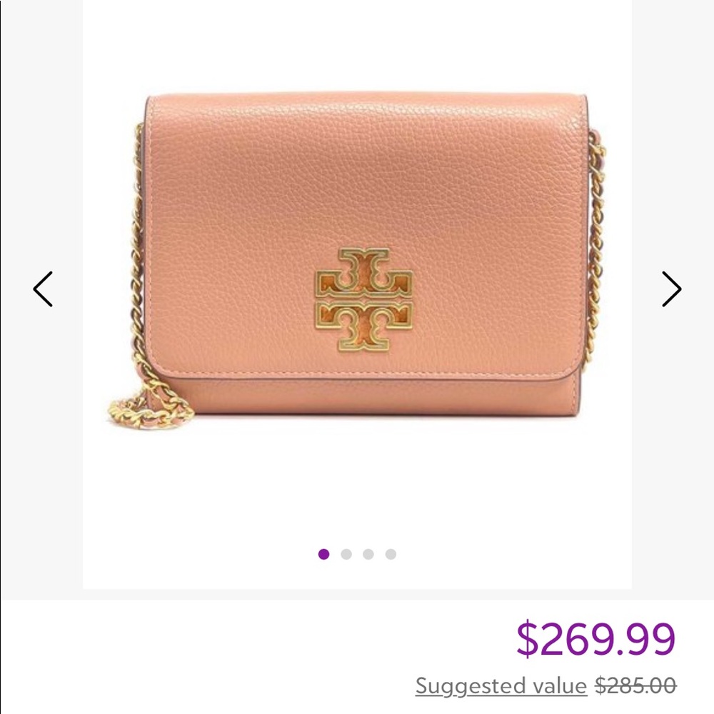 Tory Burch-Pink Moon -Britten Chain Leather Wallet Purse